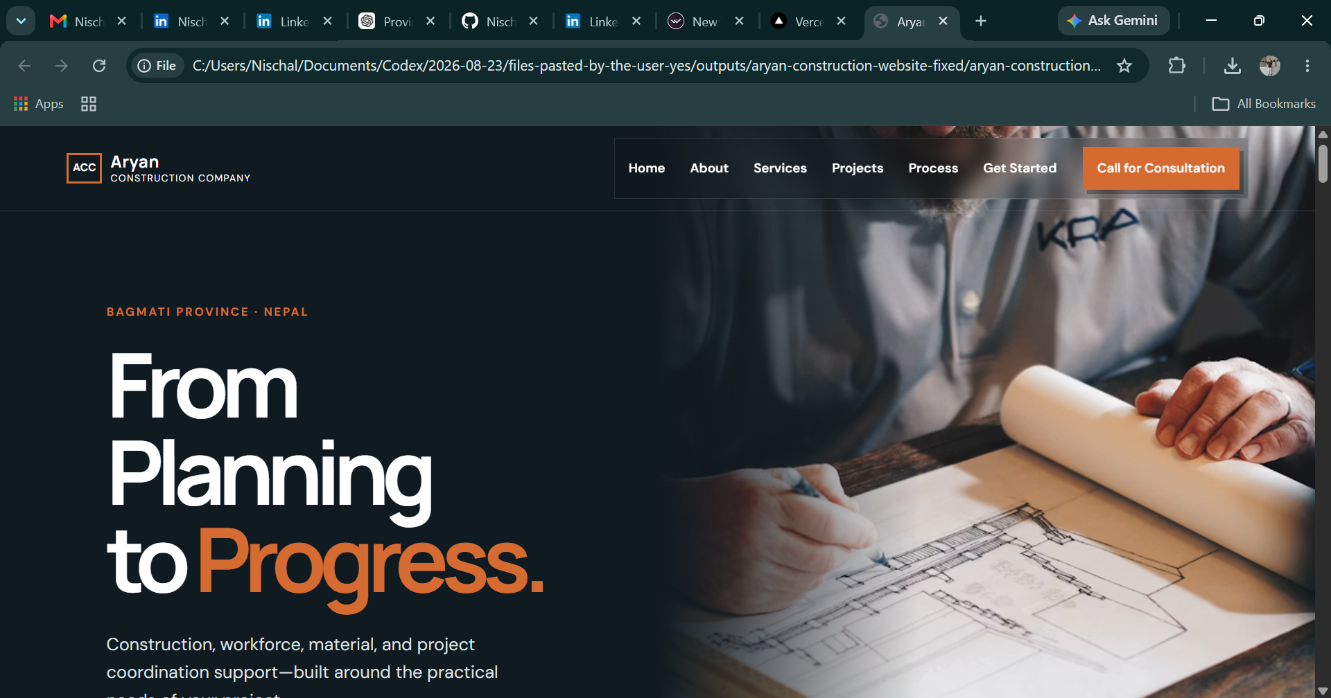 Preview of construction company website