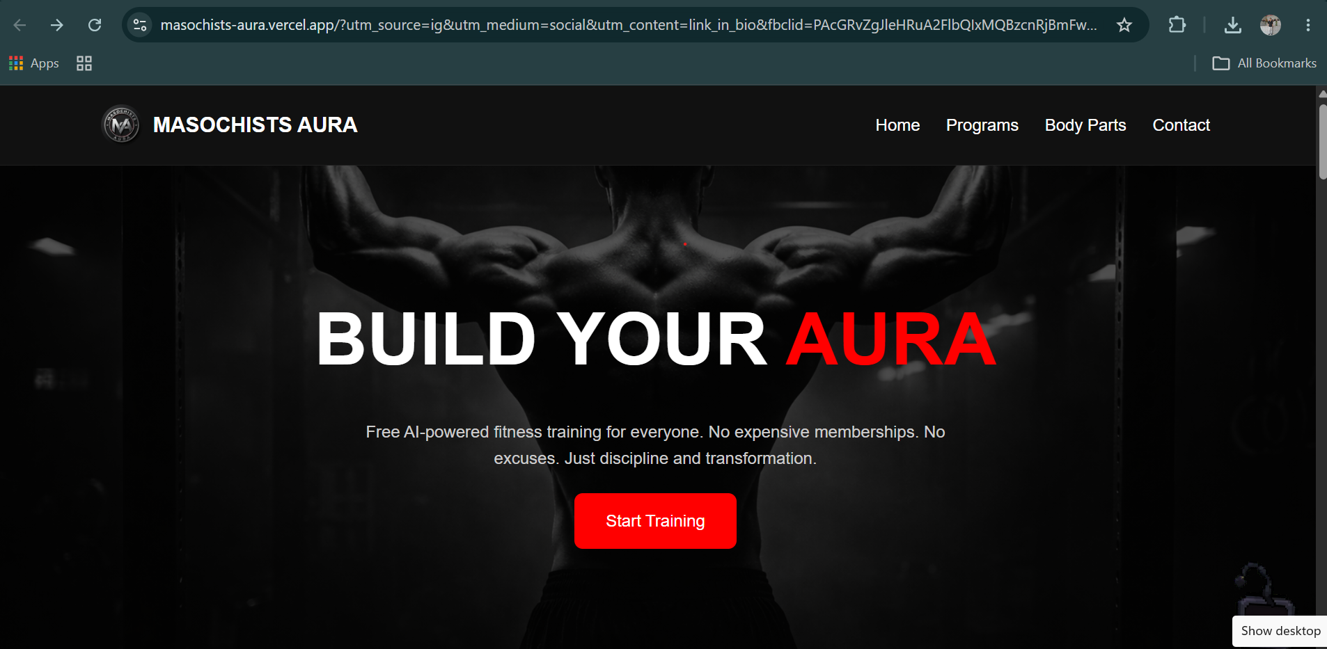 Preview of gym website